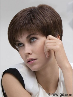 Brown Straight Cropped Boycuts Lace Front Cheap Wigs UK Sale