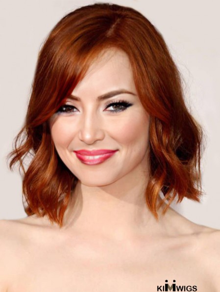 Bobs Chin Length Copper Wavy 14 inch Amazing Human Hair Emma Stone Wigs