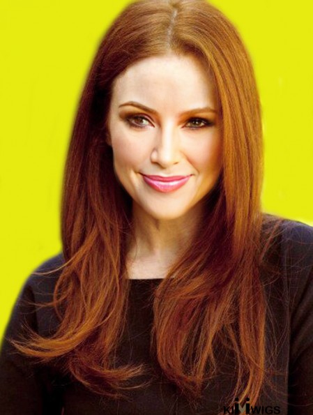 Without Bangs Long Copper Straight 20 inch Stylish Human Hair Julianne Moore Wigs