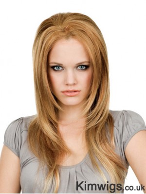 16 inch Blonde Long Without Bangs Straight Soft Lace Wigs