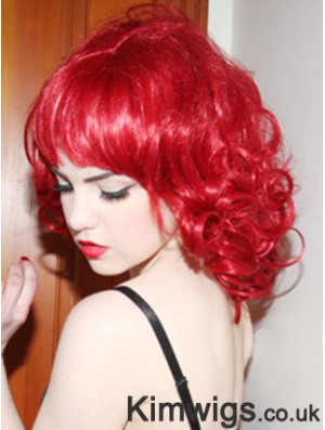 Curly With Bangs Shoulder Length Red Convenient Lace Front Wigs