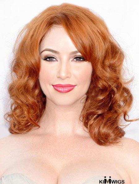 Full Lace Human Hair Christina Hendricks Wigs Shoulder Length Cropped Color Wavy Style