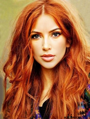 Without Bangs Long Copper Wavy 22 inch Great Human Hair Karen Gillan Wigs