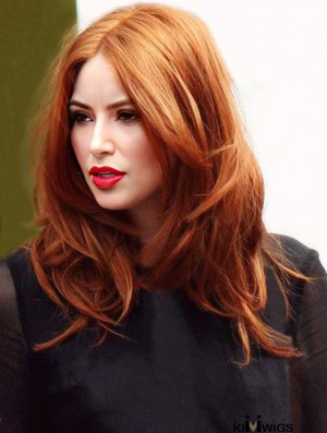 Without Bangs Long Copper Wavy 16 inch Best Human Hair Karen Gillan Wigs