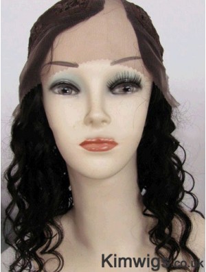 14 inch Lace Front Curly Black Good U Part Wigs