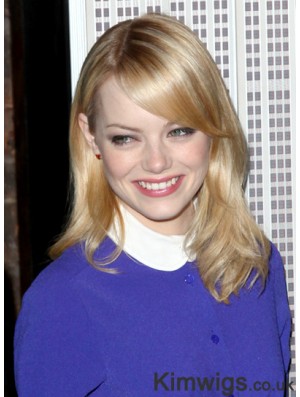 Good Blonde Shoulder Length Straight 16 inch With Bangs Emma Stone Lace Wigs