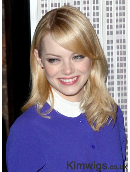 Good Blonde Shoulder Length Straight 16 inch With Bangs Emma Stone Lace Wigs