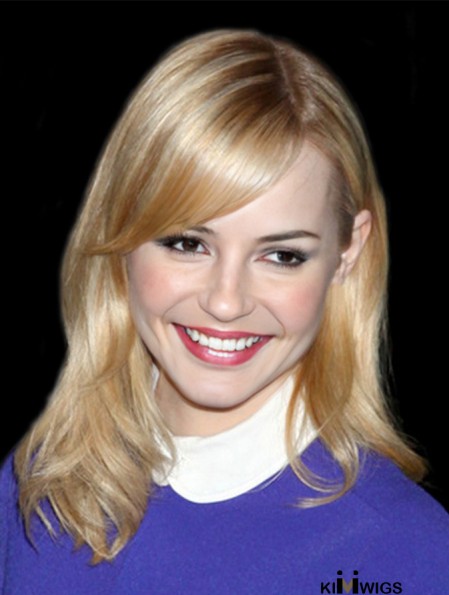 Good Blonde Shoulder Length Straight 16 inch With Bangs Emma Stone Lace Wigs