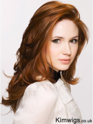 Without Bangs Long Copper Wavy 18 inch Discount Human Hair Karen Gillan Wigs