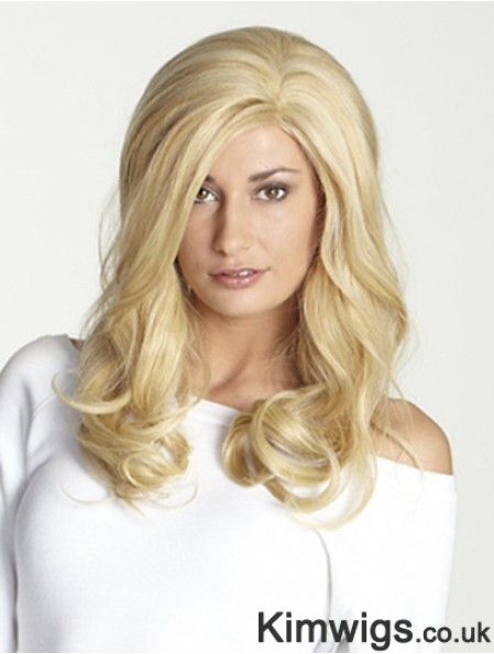 Without Bangs Long Blonde Wavy 18 inch Perfect Human Hair Wigs