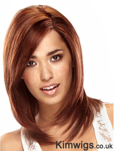 Auburn Shoulder Length Sleek Straight Layered Lace Wigs