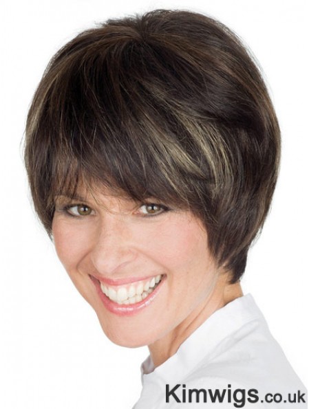 Style 8 inch Brown Short Boycuts Straight Lace Wigs