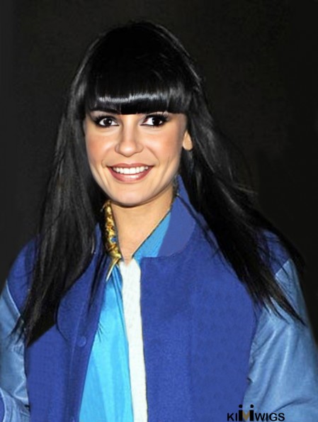 18 inch Fabulous Black Long Straight With Bangs Jessie J Wigs