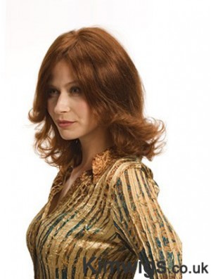Layered Auburn Shoulder Remy Human Wavy Monofilament Wigs For Women