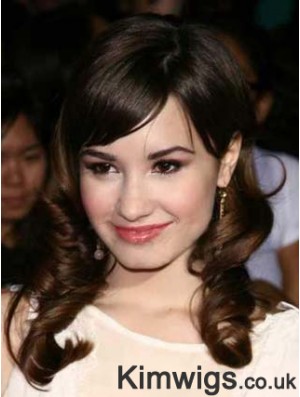 Monofilament Wavy With Bangs Shoulder Length 14 inch  Human Hair Demi Lovato Wigs