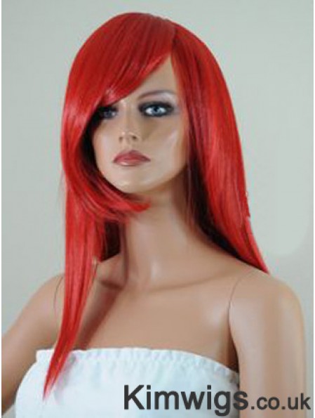 Straight With Bangs Lace Front Affordable 18 inch Red Long Wigs