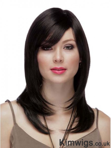 Straight Layered Lace Front High Quality 16 inch Black Long Wigs