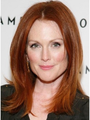 Without Bangs Long Copper Straight 16 inch Cheap Human Hair Julianne Moore Wigs