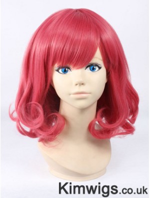 Wavy With Bangs Shoulder Length Red Cheapest Lace Front Wigs