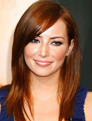 Without Bangs Long Copper Straight 18 inch Fabulous Human Hair Emma Stone Wigs