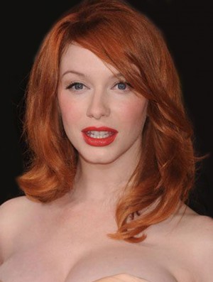 Lace Front Wavy With Bangs Shoulder Length 16 inch Designed Human Hair Christina Hendricks Wigs