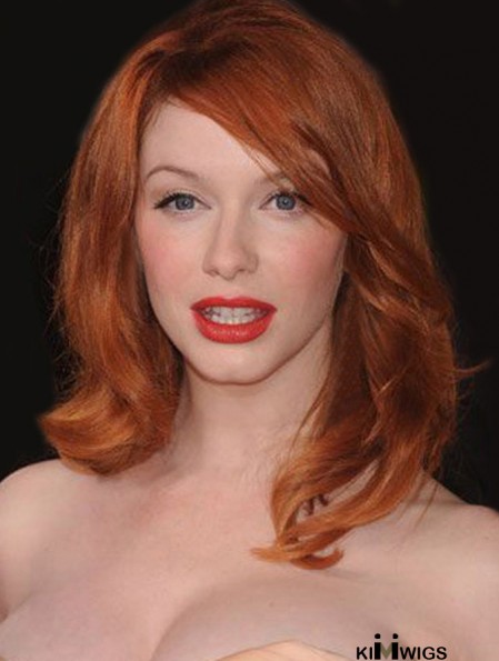 Lace Front Wavy With Bangs Shoulder Length 16 inch Designed Human Hair Christina Hendricks Wigs