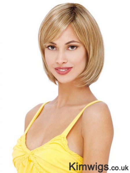 Short To Medium Bob Wigs With Lace Front Blonde Color Straight Style