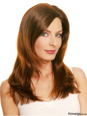 18 inch Auburn Long Layered Straight Lace Wig Human Hair Monofilament Wig