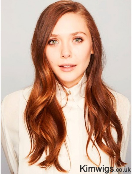 Without Bangs Long Copper Wavy 24 inch Ideal Human Hair Elizabeth Olsen Wigs