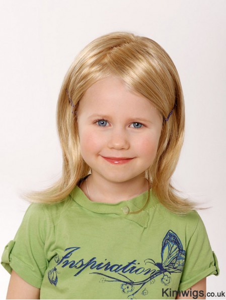 Hand-tied 12 inch Straight Shoulder Length Blonde Human Hair Wigs For Kids