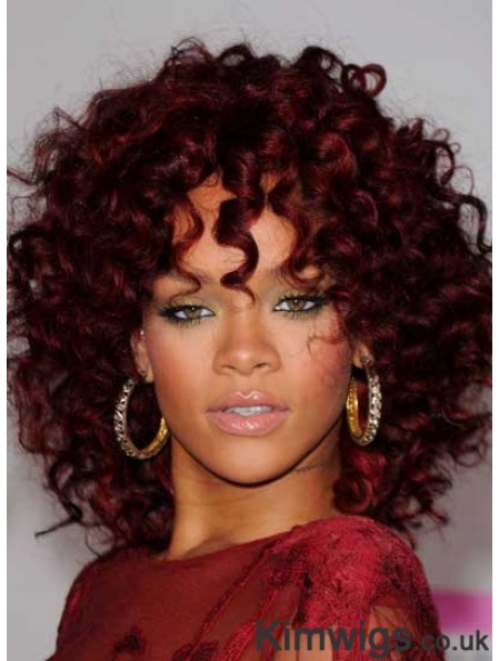 Kinky Wig Shoulder Length Rihanna Red Color Capless Wig