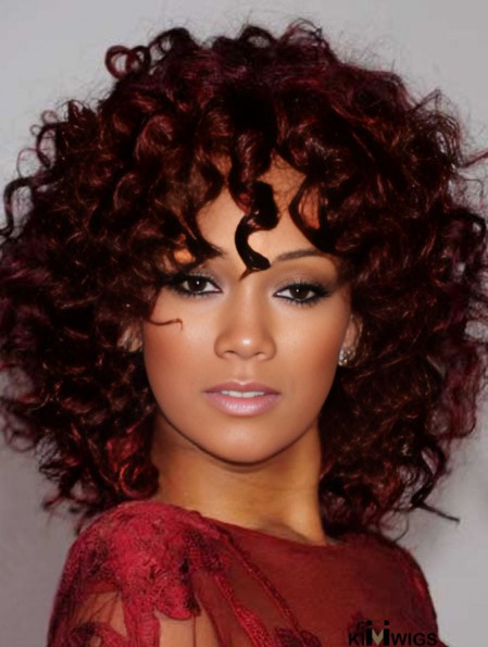 Kinky Wig Shoulder Length Rihanna Red Color Capless Wig