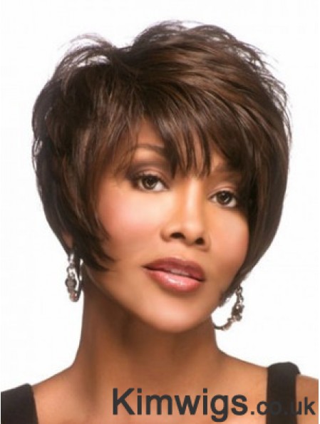 Straight Layered Brown Capless Short African American Wigs UK