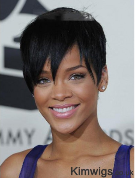 Rihanna Wig For Sale With Lace Front Cropped Length Black Color