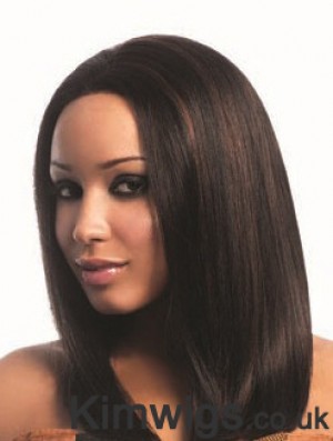 16 inch Capless Yaki Long Brown Real Hair Wigs For Black Woman