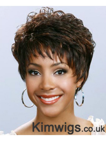 Short Brown Wavy Boycuts Cheap African American Wigs