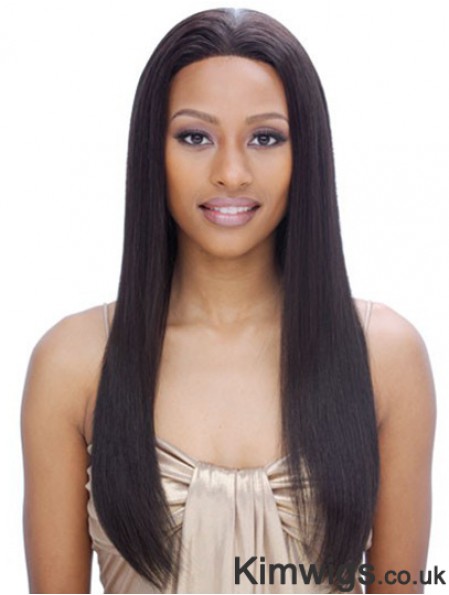 24 inch Black Long Without Bangs Yaki Incredible Lace Wigs