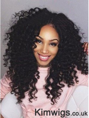 Black Remy Human Lace Front Long Kinky Curly Lace Wig UK