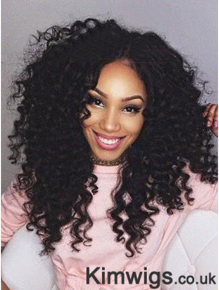 Black Remy Human Lace Front Long Kinky Curly Lace Wig UK