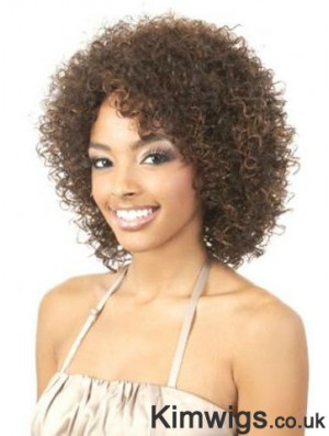 Amazing Brown Shoulder Length Without Bangs Curly Glueless Lace Front Wigs