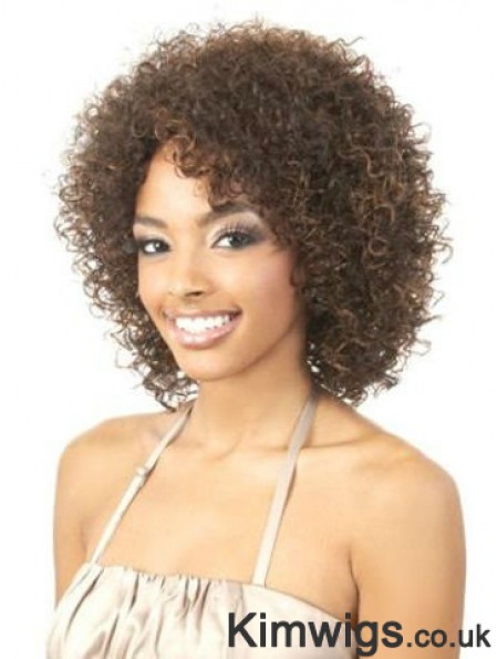 Amazing Brown Shoulder Length Without Bangs Curly Glueless Lace Front Wigs