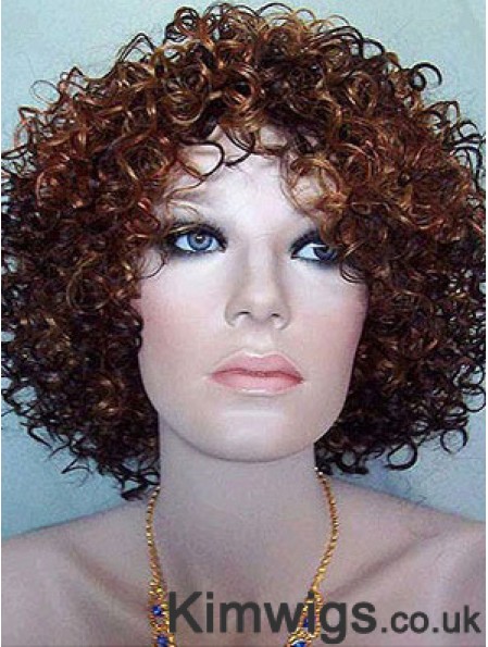 Kinky Layered Chin Length High Quality Auburn Synthetic Wigs