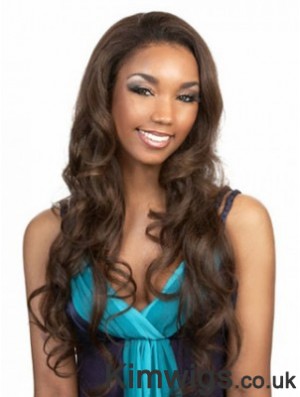 Long Brown Wavy Without Bangs Flexibility African American Wigs