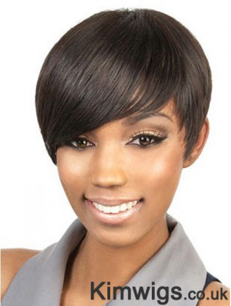 Cropped Brown Straight Boycuts Suitable African American Wigs