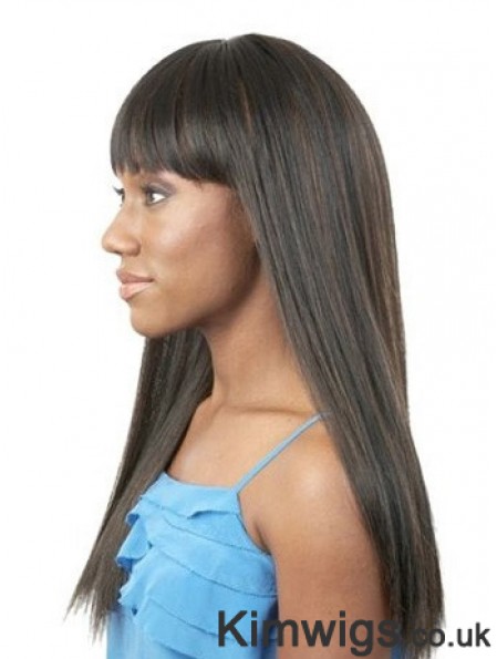 20 inch Long Black Straight Synthetic With Bangs Cheap African Wigs UK