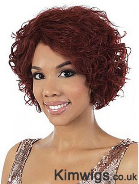 Chin Length Red Wavy Without Bangs Stylish African American Wigs