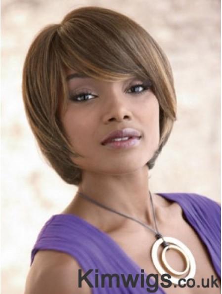 Chin Length Synthetic Blonde Capless With Bangs Hair Straighteners For African Hair