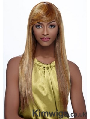 Long Blonde Straight With Bangs Fashionable African American Wigs