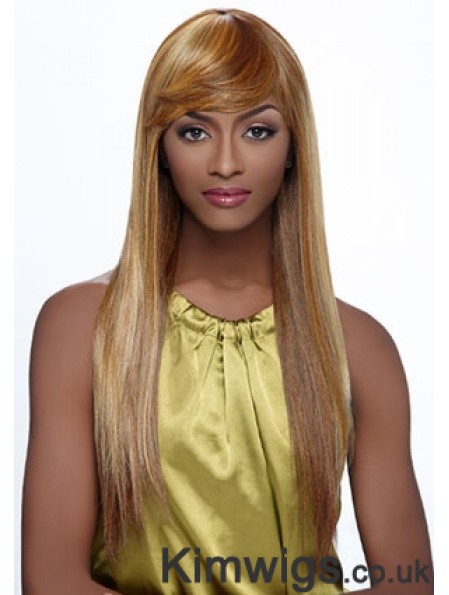 Long Blonde Straight With Bangs Fashionable African American Wigs