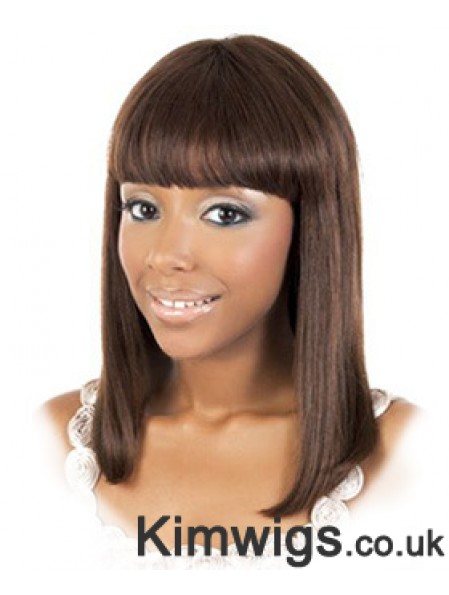 Shoulder Length Brown Straight With Bangs Amazing African American Wigs